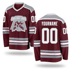 Custom Burgundy White-Gray Hockey Jersey