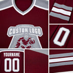 Custom Burgundy White-Gray Hockey Jersey detail