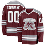 Custom Burgundy White-Gray Hockey Jersey photo 1