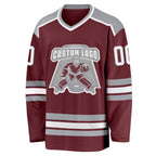Custom Burgundy White-Gray Hockey Jersey photo 2