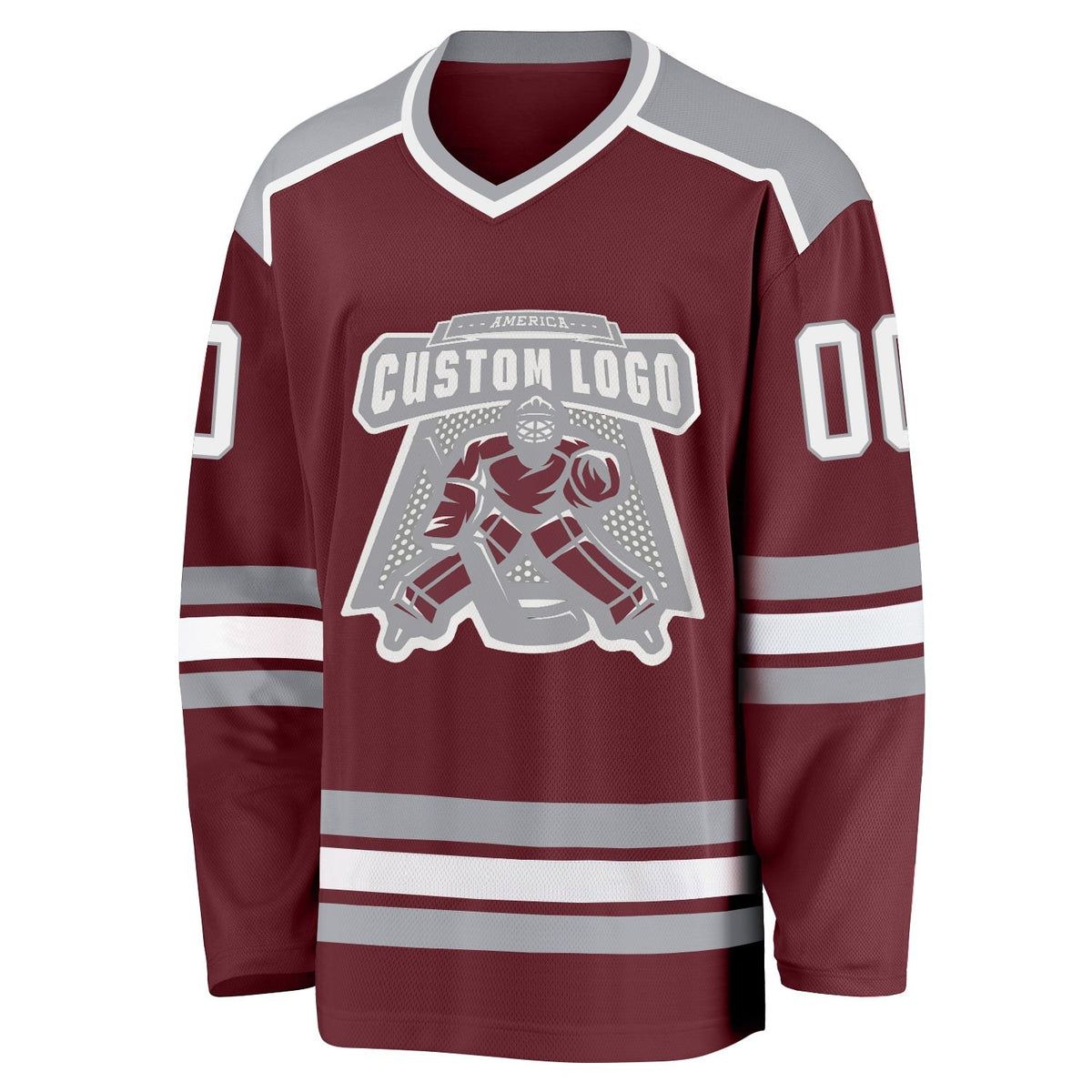 Custom Burgundy White-Gray Hockey Jersey photo 2