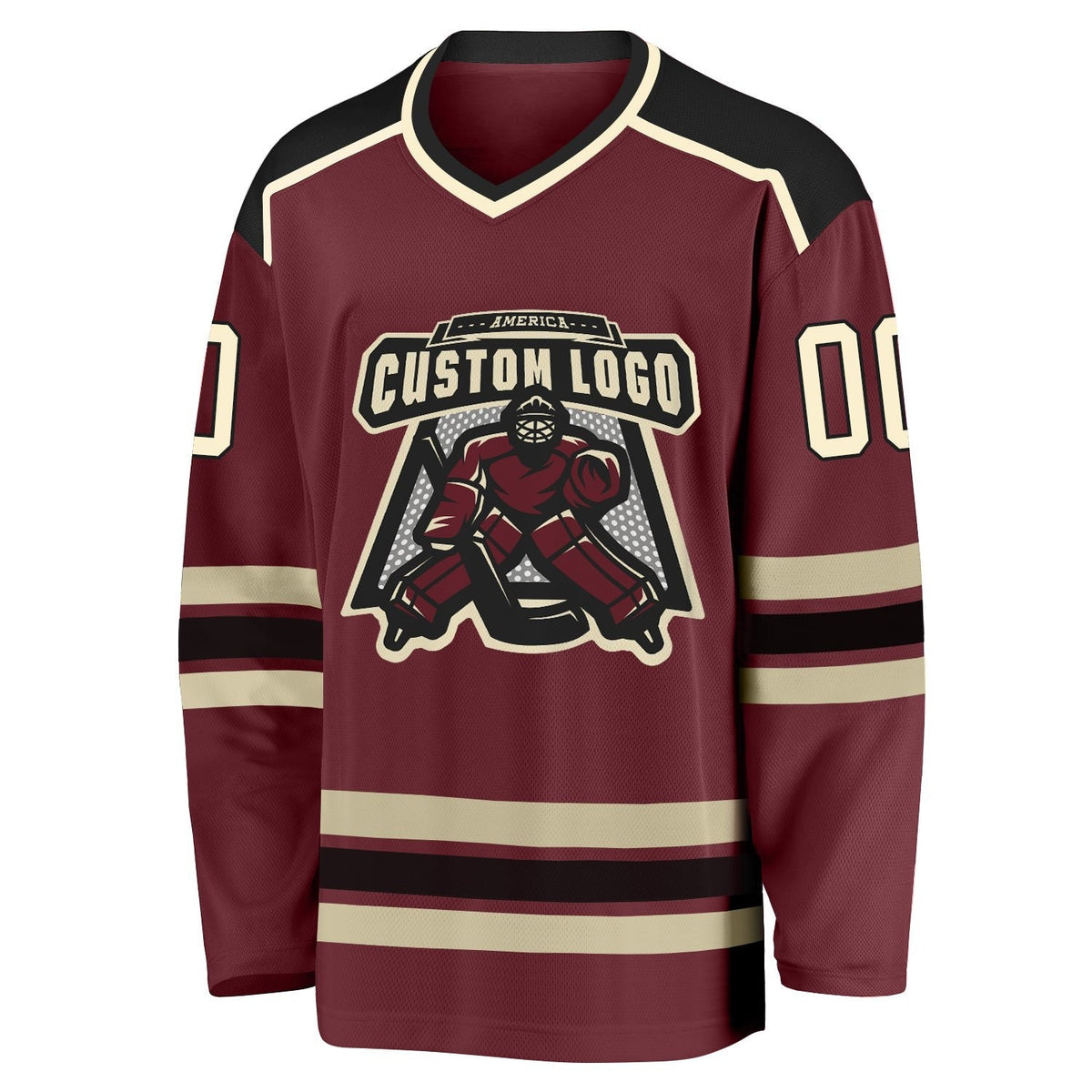 Custom Burgundy Cream-Black Hockey Jersey photo 2