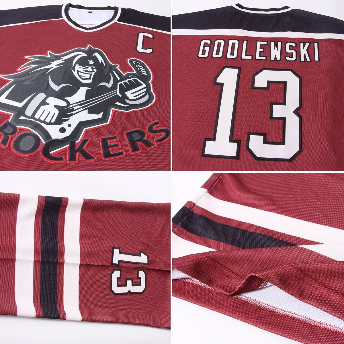 Custom Burgundy Cream-Black Hockey Jersey photo 4