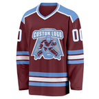 Custom Burgundy White-Light Blue Hockey Jersey photo 2