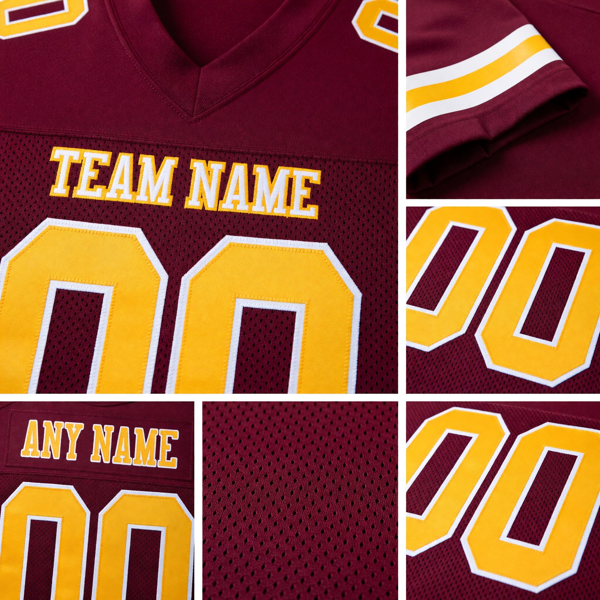 Custom Burgundy Gold-White Mesh Authentic Football Jersey detail