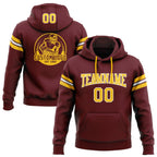 Custom Stitched Burgundy Gold-White Football Pullover Sweatshirt Hoodie photo 1