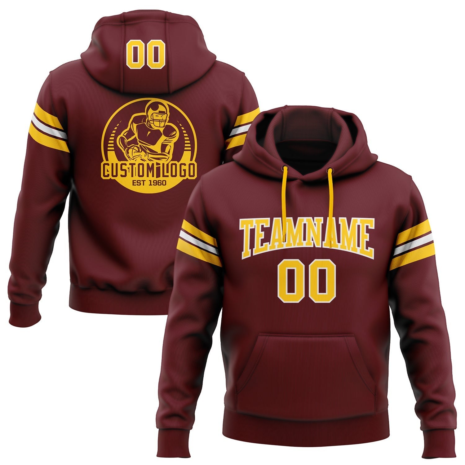 Custom Stitched Burgundy Gold-White Football Pullover Sweatshirt Hoodie photo 1