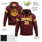 Custom Stitched Burgundy Gold-White Football Pullover Sweatshirt Hoodie photo 2