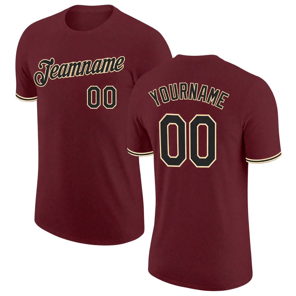 Custom Burgundy Black-Cream Performance T-Shirt