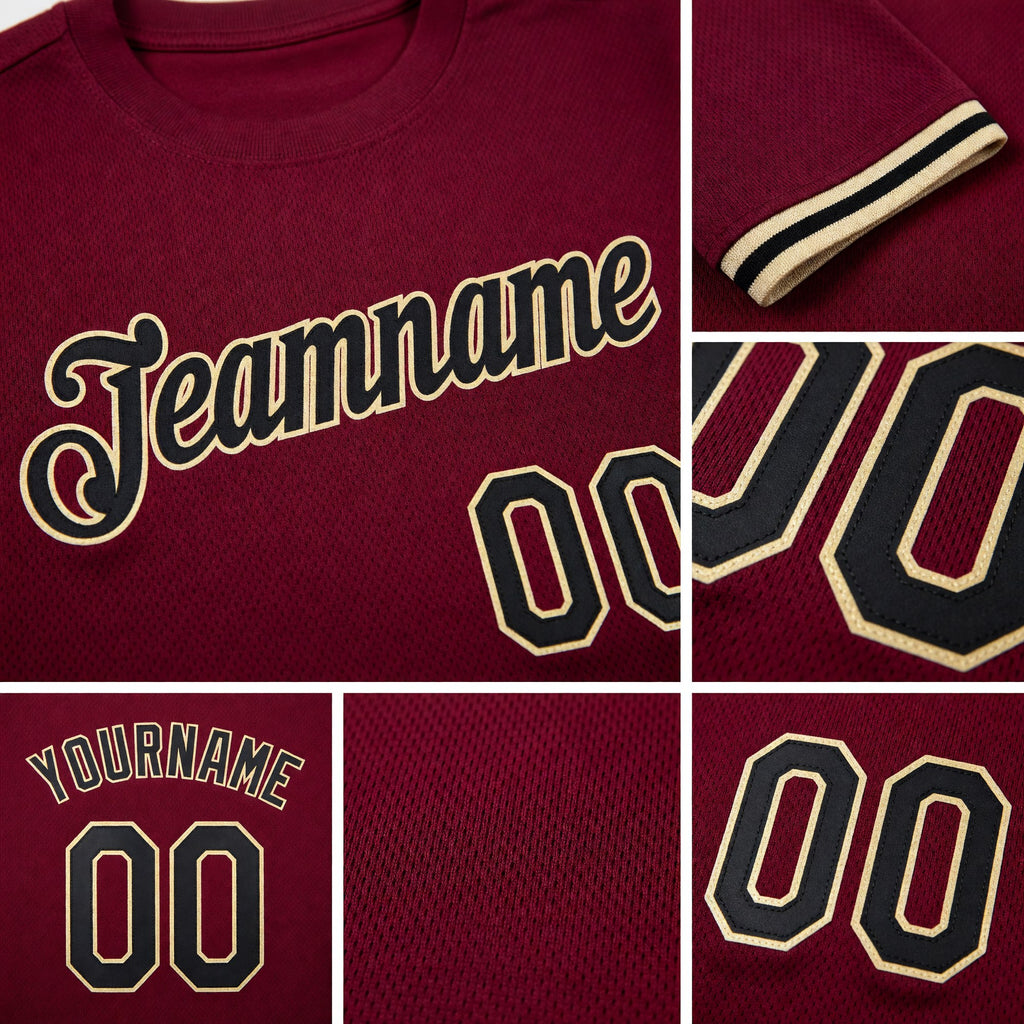 Custom Burgundy Black-Cream Performance T-Shirt detail