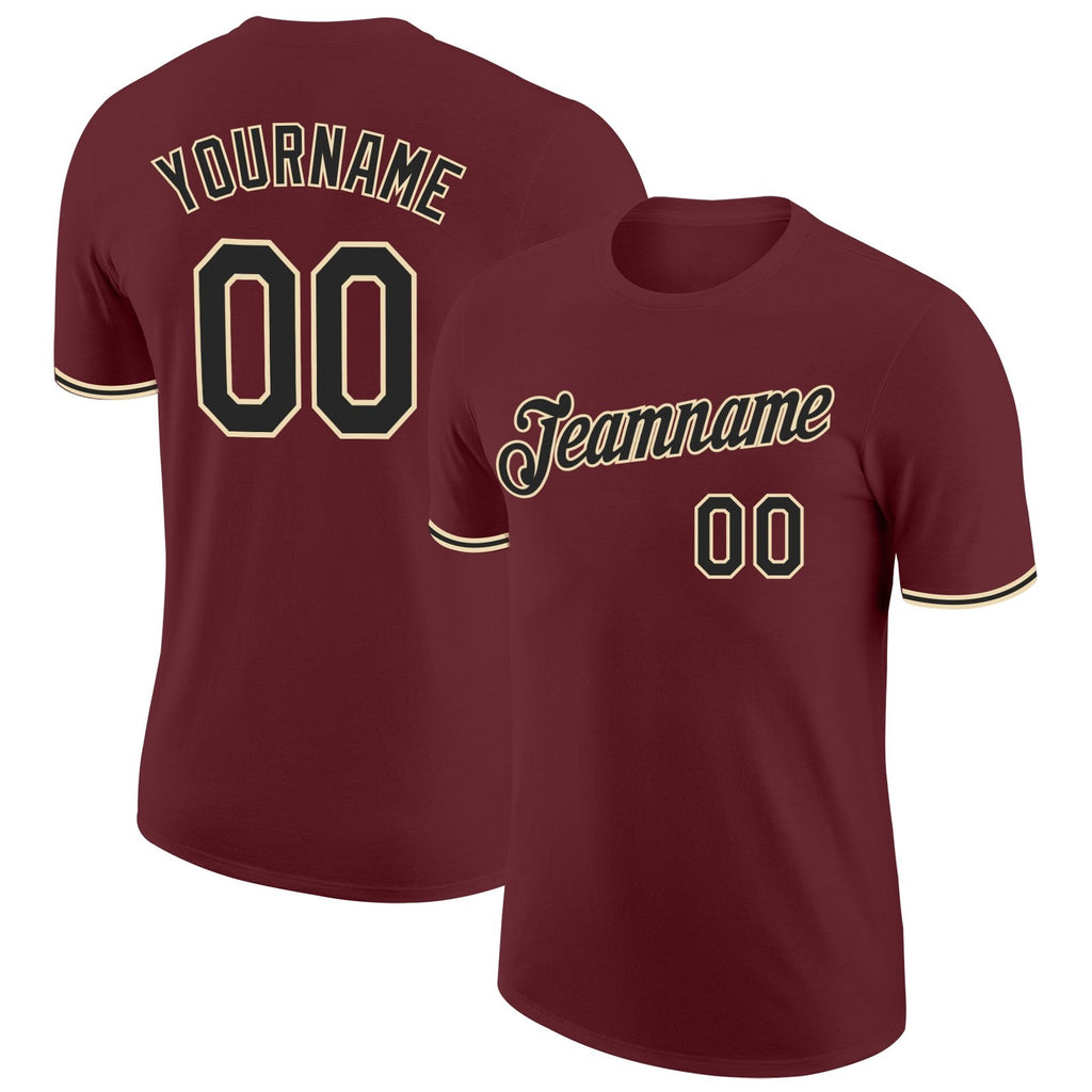 Custom Burgundy Black-Cream Performance T-Shirt photo 1