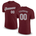 Custom Burgundy Gray-White Performance T-Shirt
