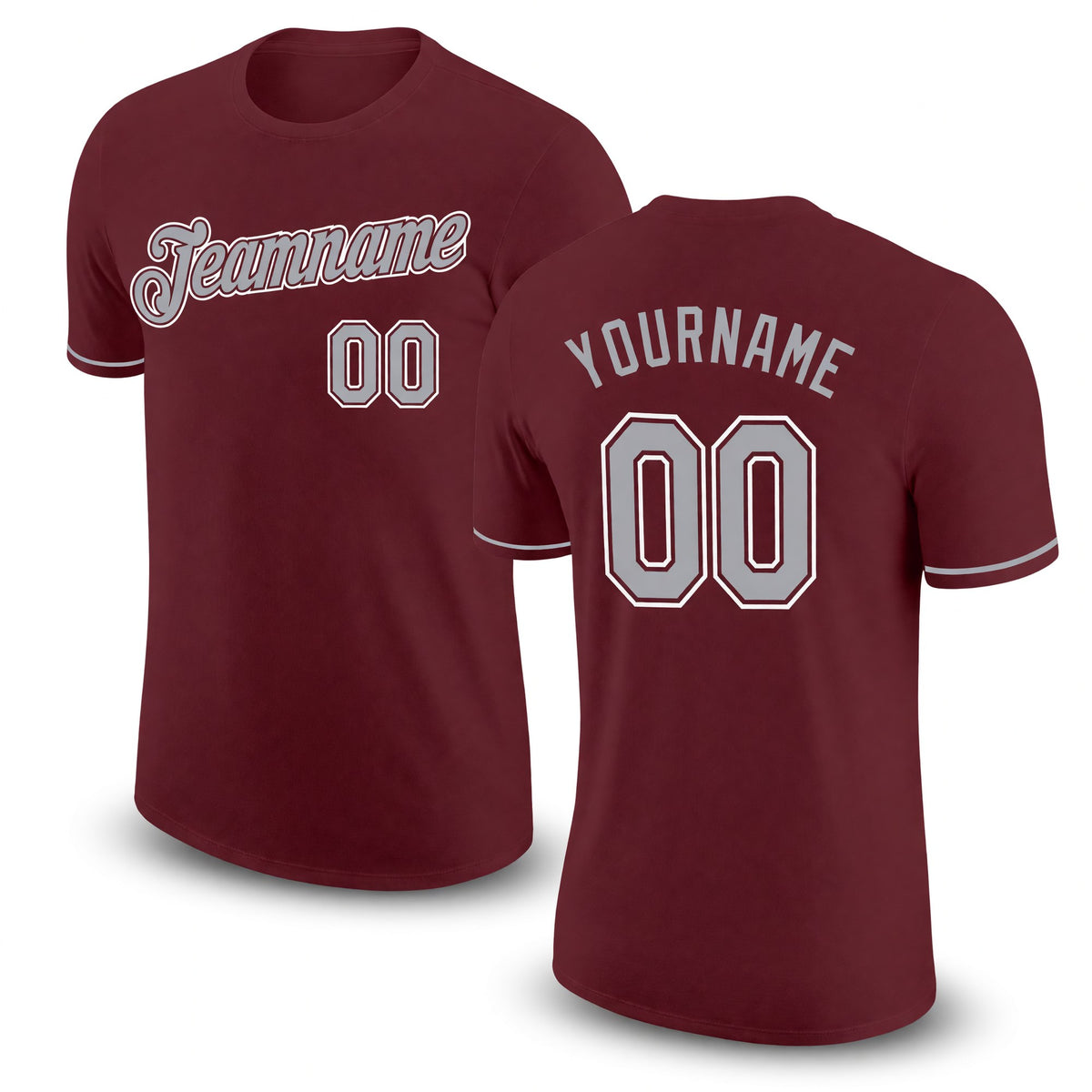 Custom Burgundy Gray-White Performance T-Shirt