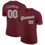 Custom Burgundy Gray-White Performance T-Shirt photo 1