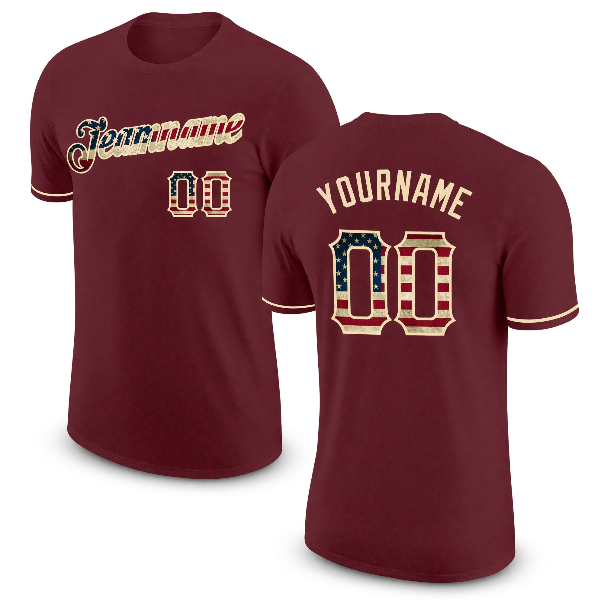 Custom Burgundy Vintage USA Flag-City Cream Performance T-Shirt