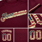 Custom Burgundy Vintage USA Flag-City Cream Performance T-Shirt detail