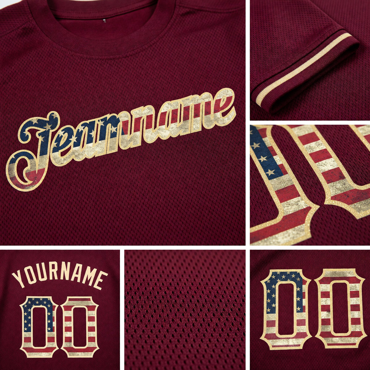 Custom Burgundy Vintage USA Flag-City Cream Performance T-Shirt detail