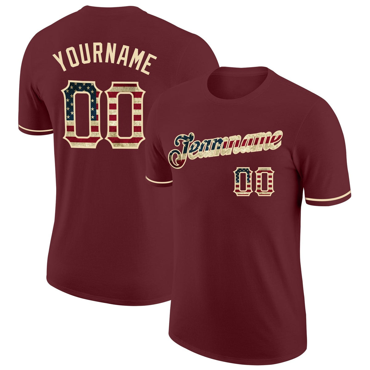 Custom Burgundy Vintage USA Flag-City Cream Performance T-Shirt photo 1