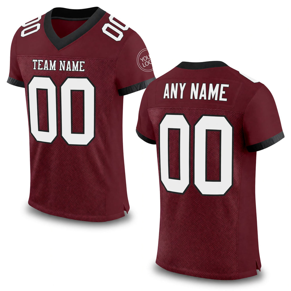 Custom Burgundy White-Black Mesh Authentic Football Jersey