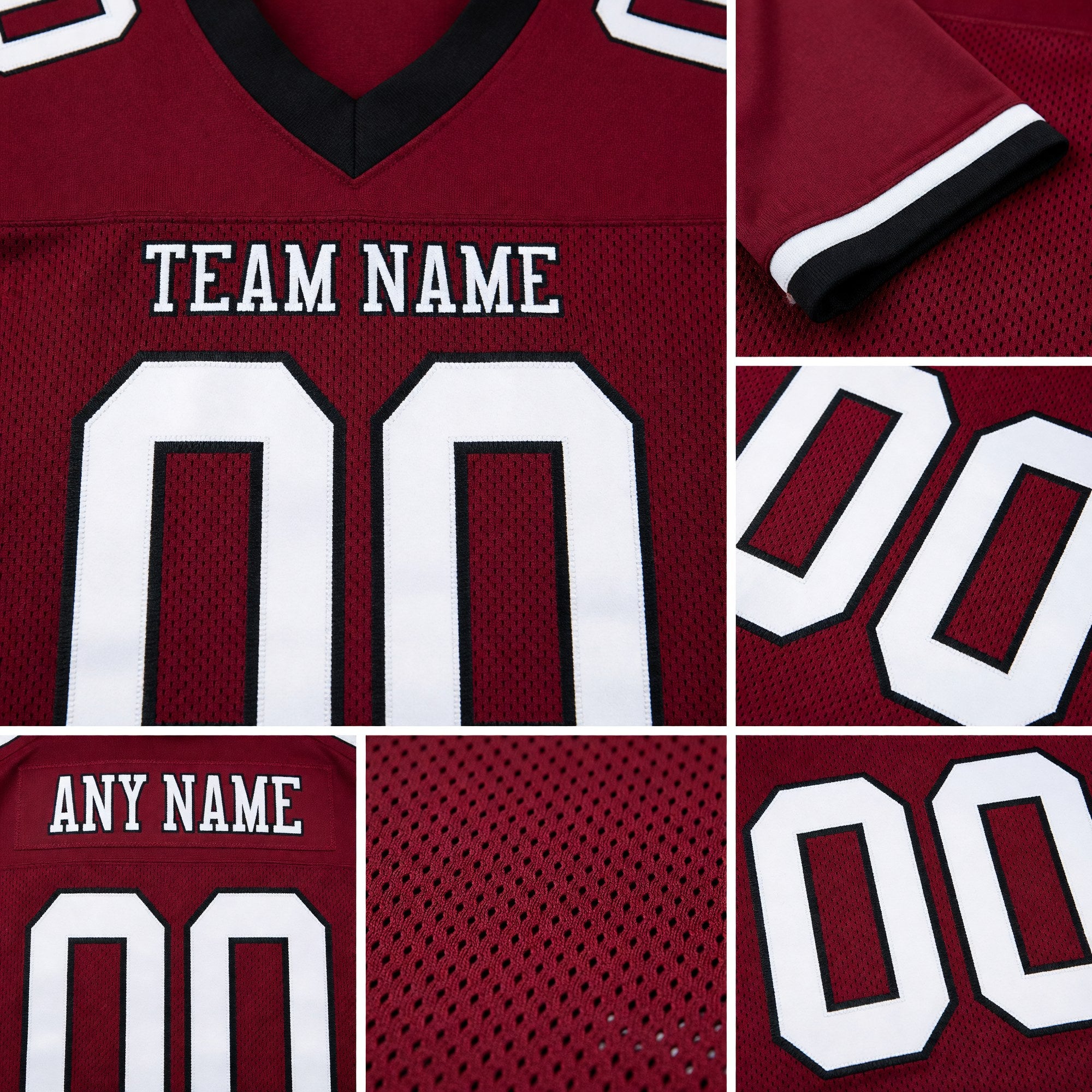 Custom Burgundy White-Black Mesh Authentic Football Jersey detail