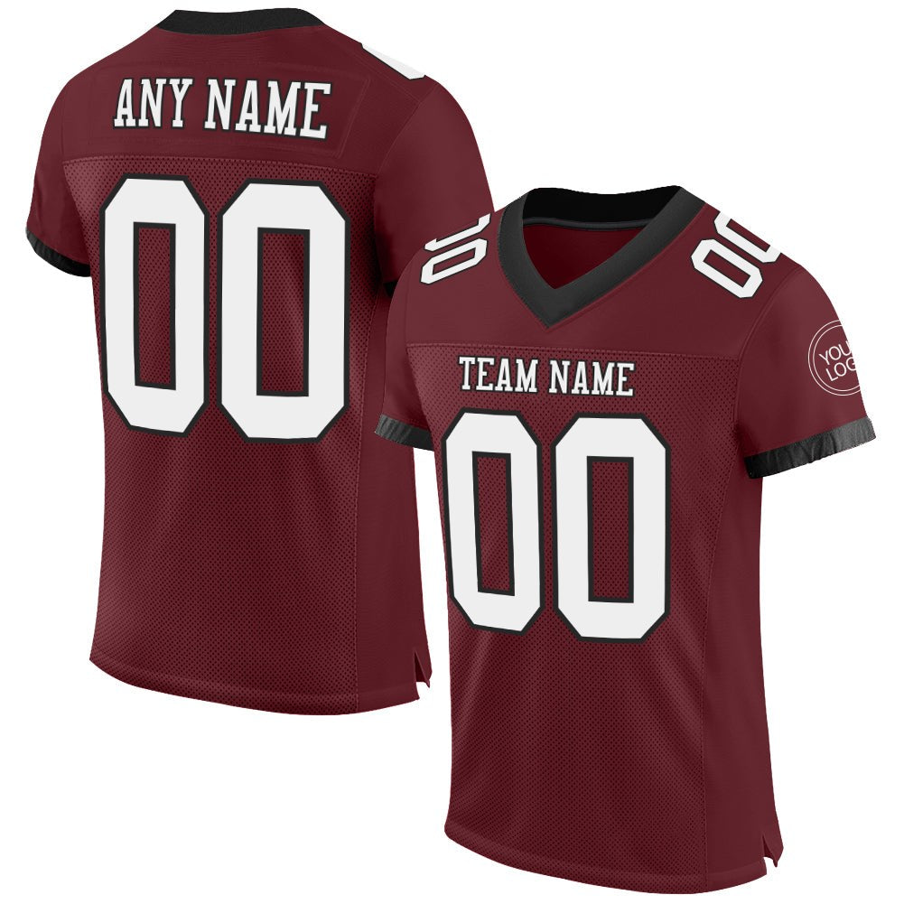 Custom Burgundy White-Black Mesh Authentic Football Jersey photo 1