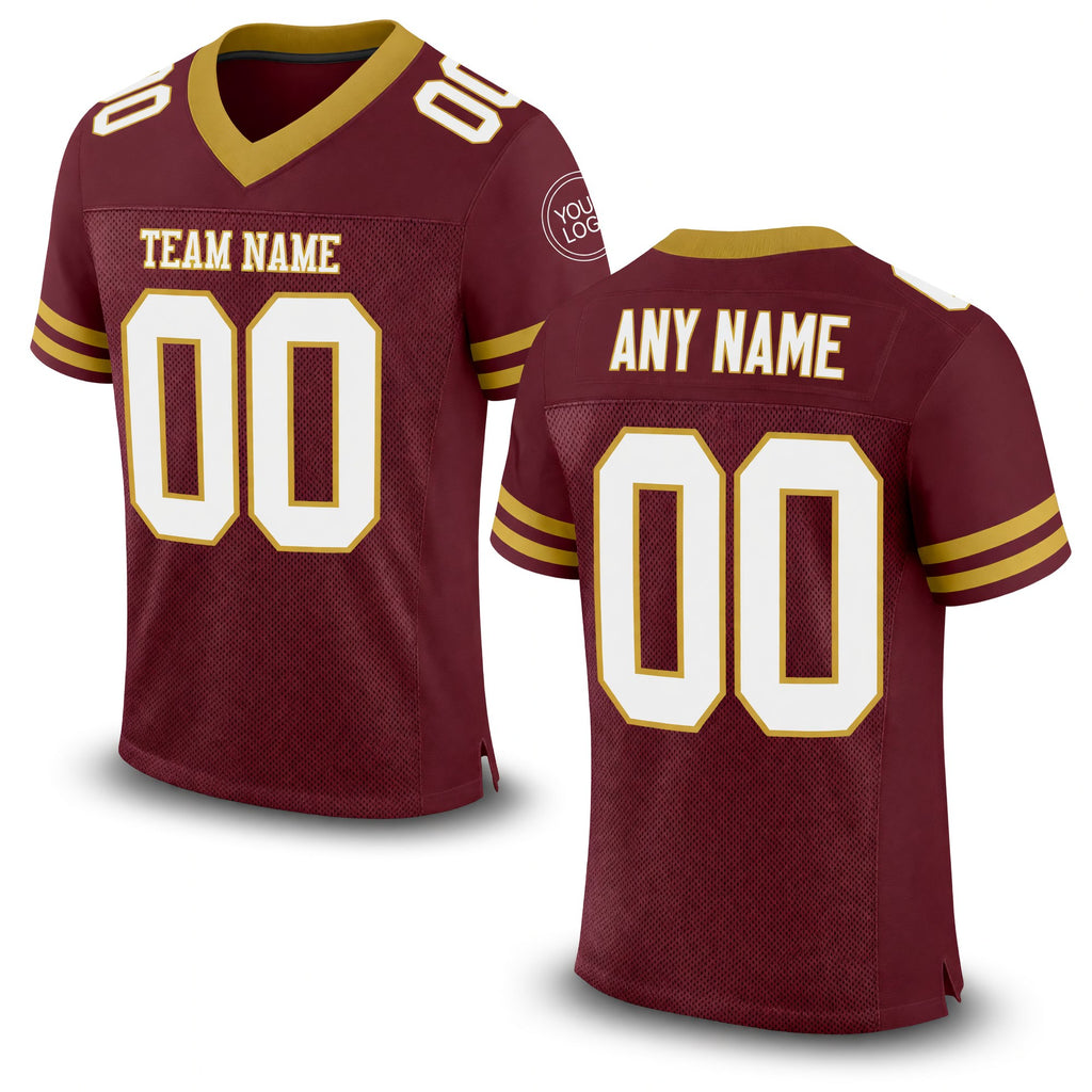 Custom Burgundy White-Old Gold Mesh Authentic Football Jersey