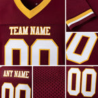 Custom Burgundy White-Old Gold Mesh Authentic Football Jersey detail