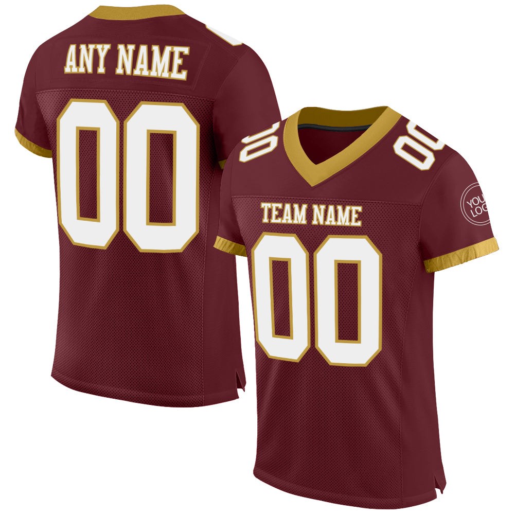 Custom Burgundy White-Old Gold Mesh Authentic Football Jersey photo 1