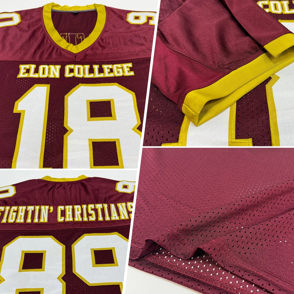Custom Burgundy White-Old Gold Mesh Authentic Football Jersey photo 2