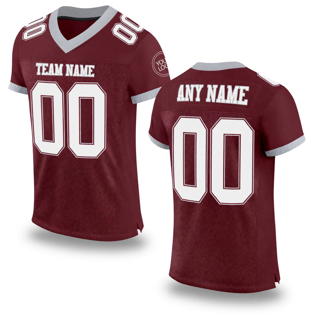 Custom Burgundy White-Gray Mesh Authentic Football Jersey