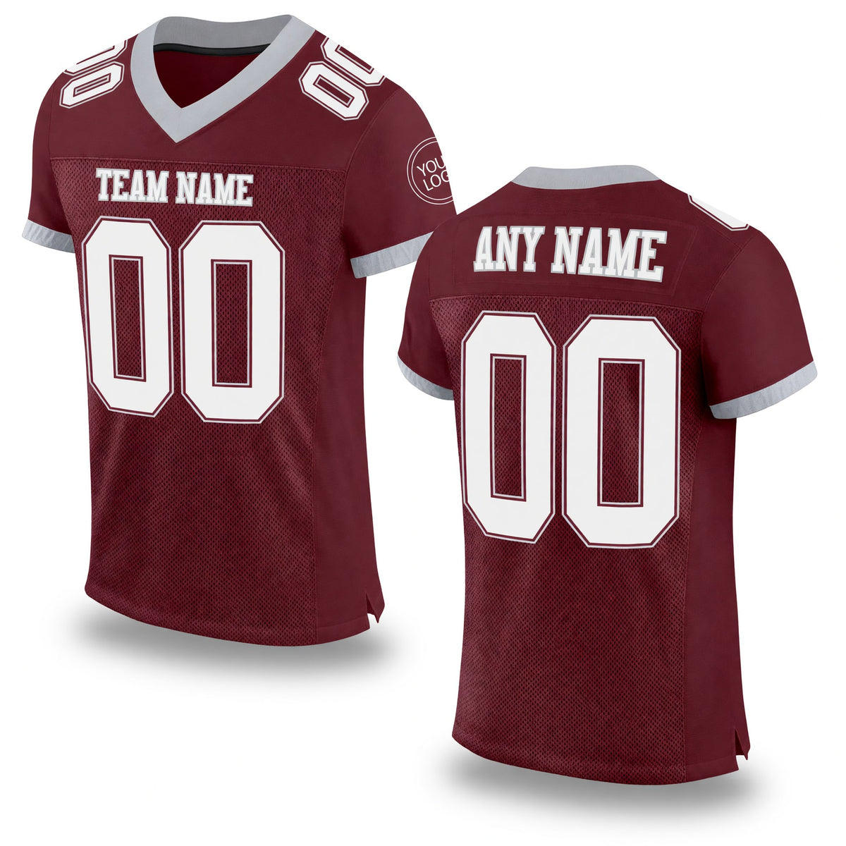 Custom Burgundy White-Gray Mesh Authentic Football Jersey