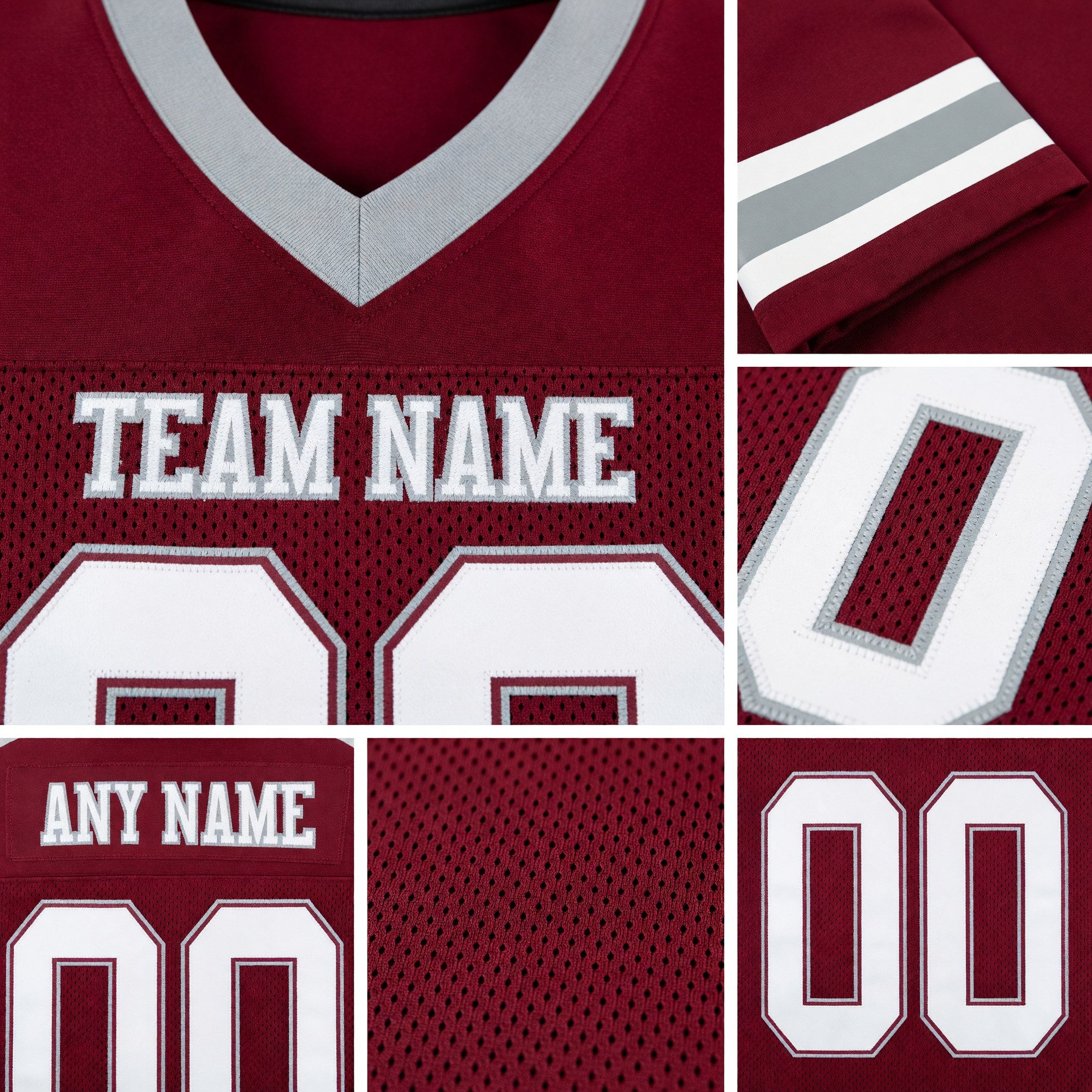 Custom Burgundy White-Gray Mesh Authentic Football Jersey detail