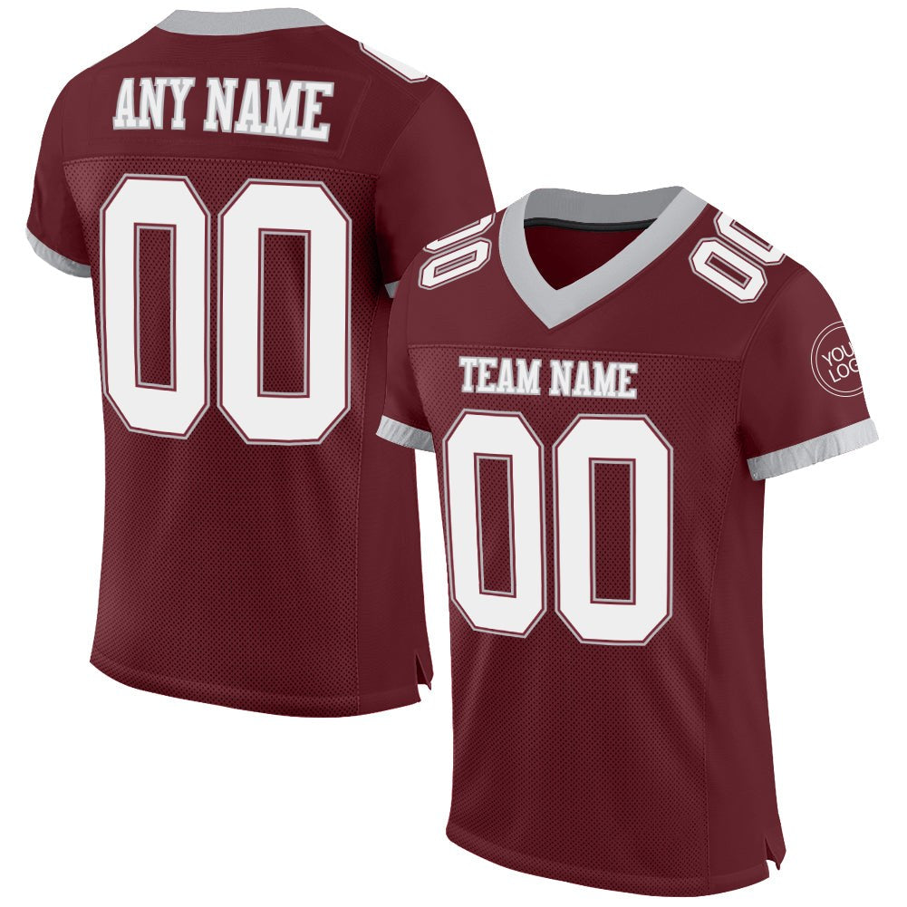 Custom Burgundy White-Gray Mesh Authentic Football Jersey photo 1