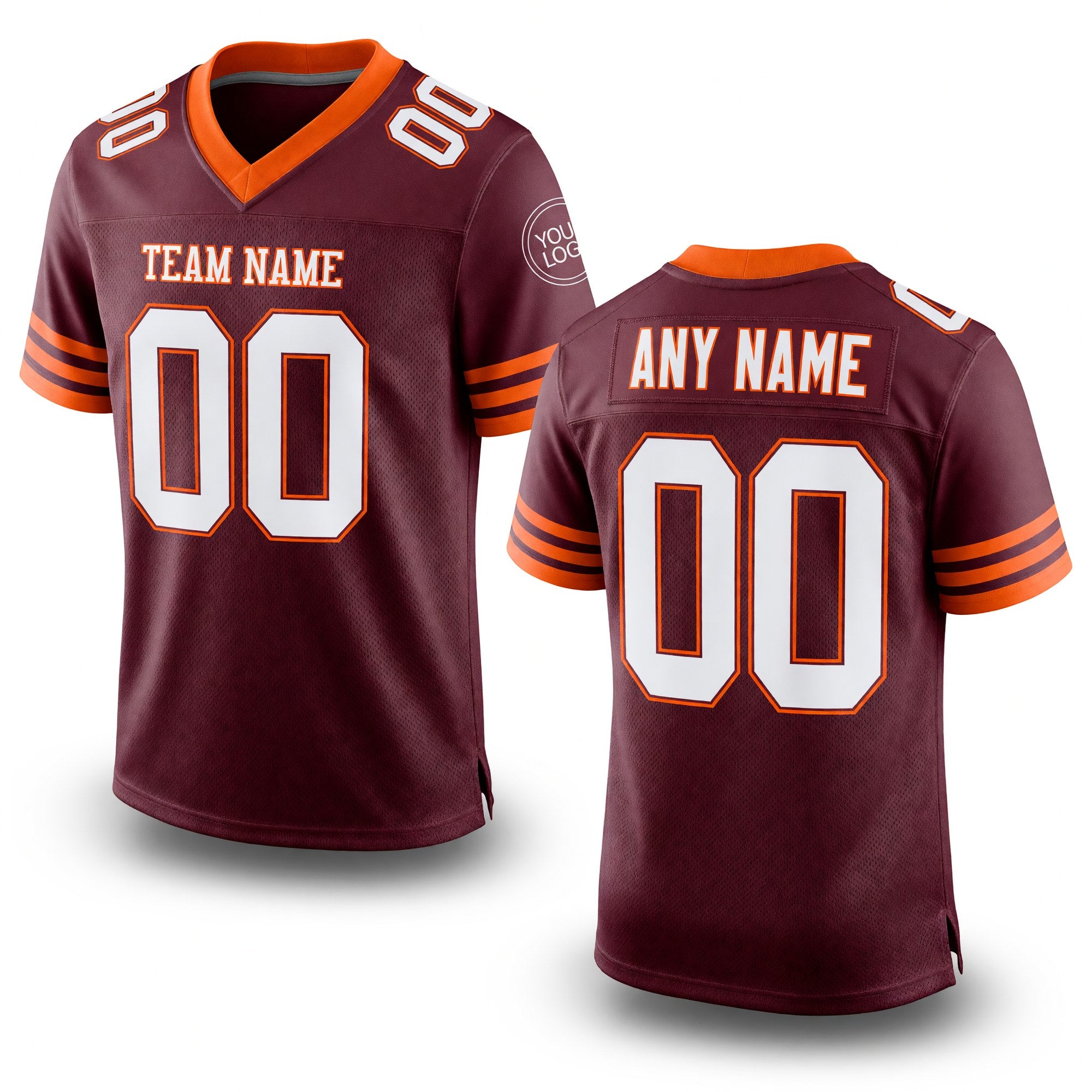 Custom Burgundy White-Orange Mesh Authentic Football Jersey