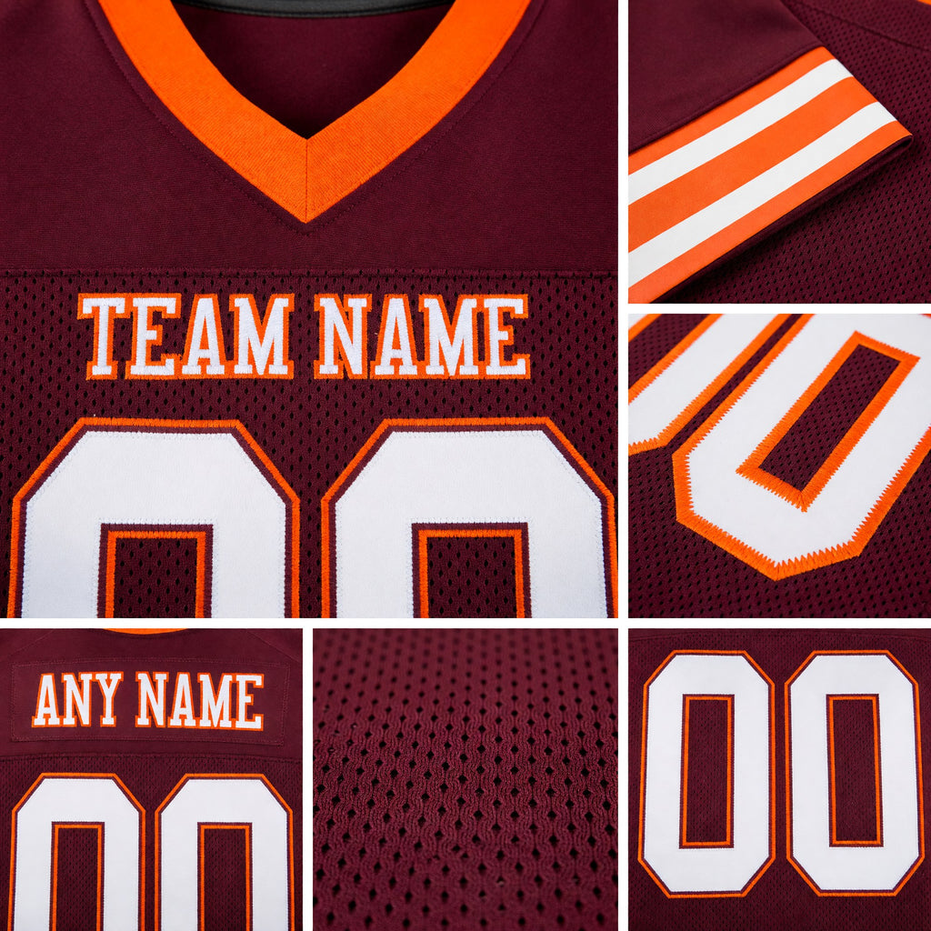 Custom Burgundy White-Orange Mesh Authentic Football Jersey detail