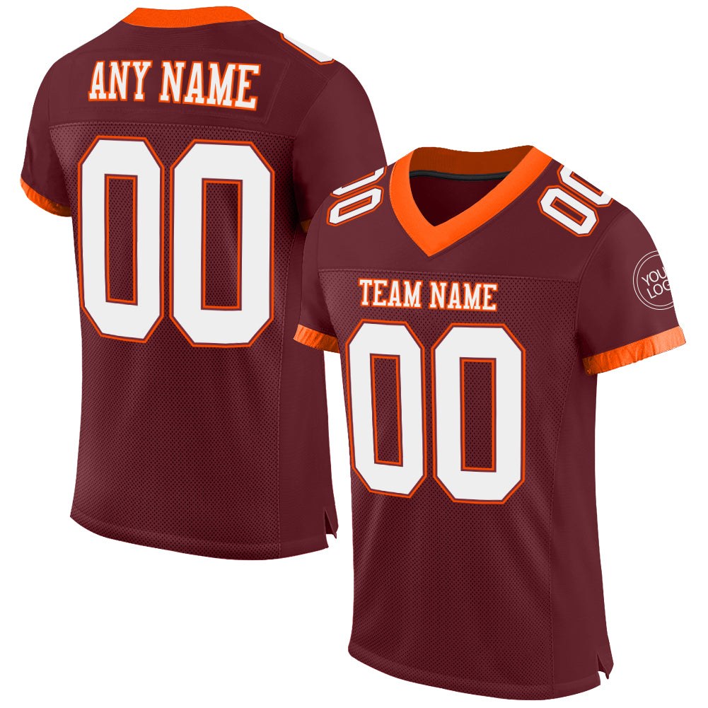 Custom Burgundy White-Orange Mesh Authentic Football Jersey photo 1