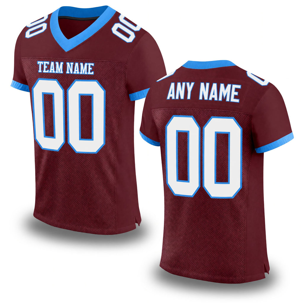 Custom Burgundy White-Powder Blue Mesh Authentic Football Jersey