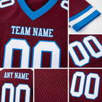 Custom Burgundy White-Powder Blue Mesh Authentic Football Jersey detail