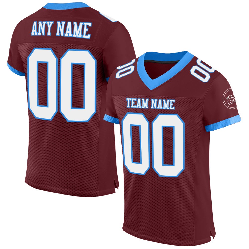 Custom Burgundy White-Powder Blue Mesh Authentic Football Jersey photo 1