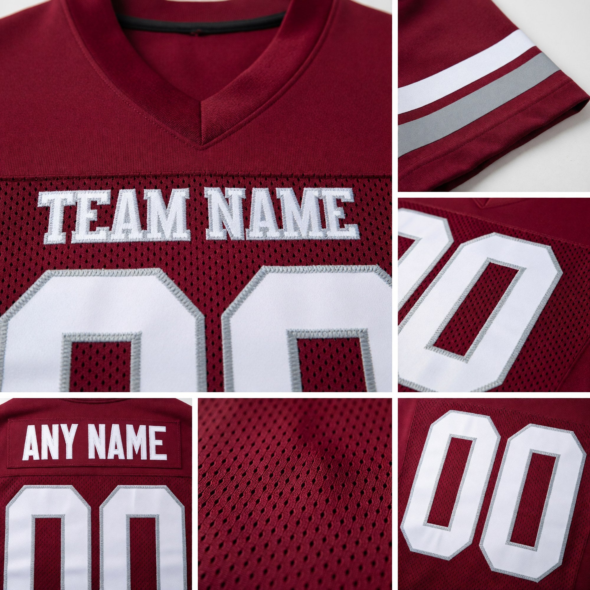 Custom Burgundy White-Gray Mesh Authentic Football Jersey detail
