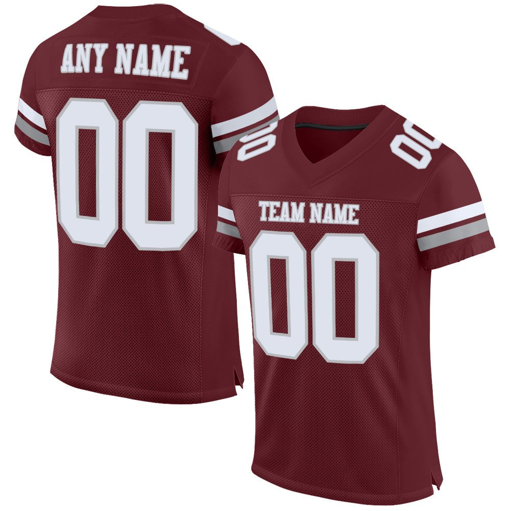 Custom Burgundy White-Gray Mesh Authentic Football Jersey photo 1