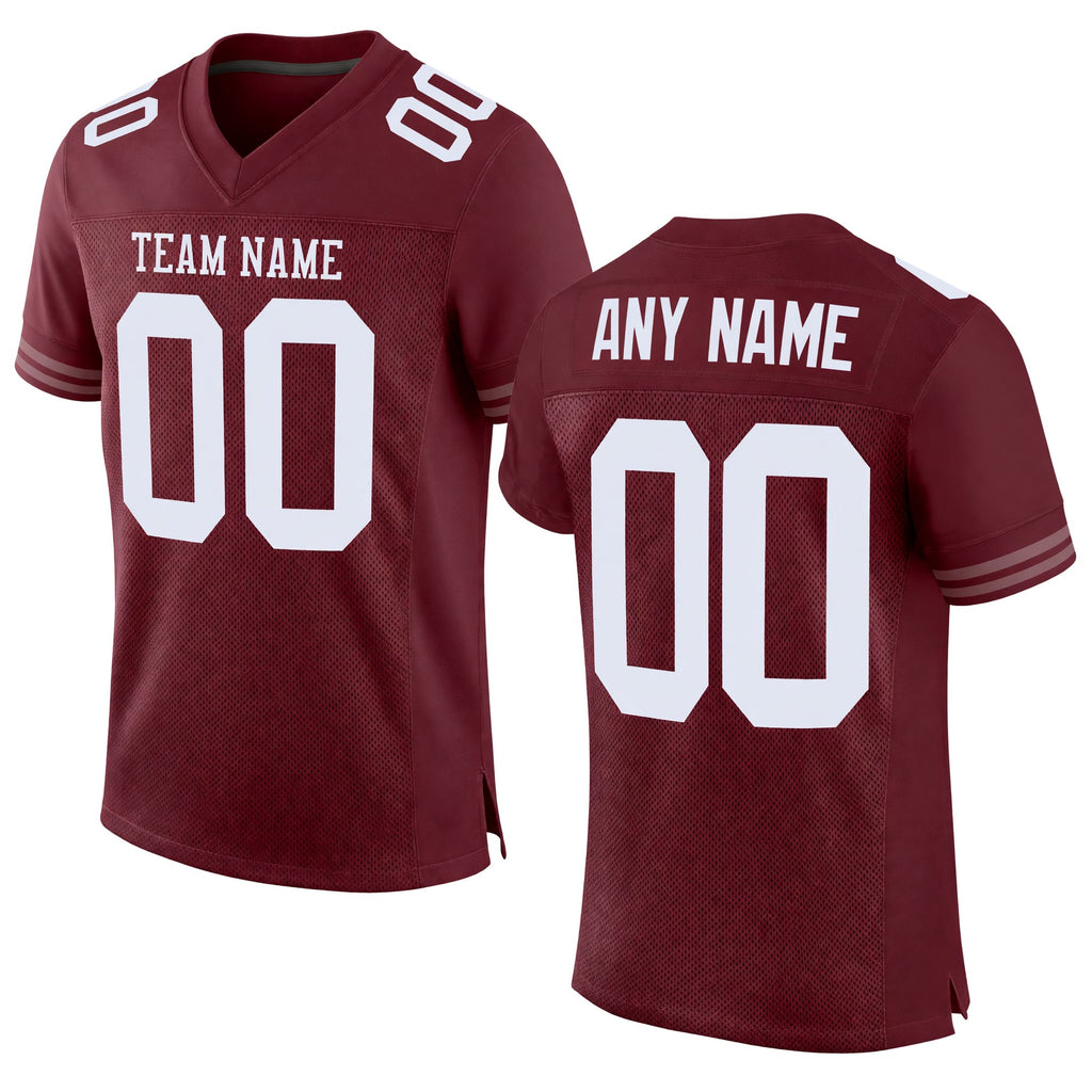 Custom Burgundy White Mesh Authentic Football Jersey