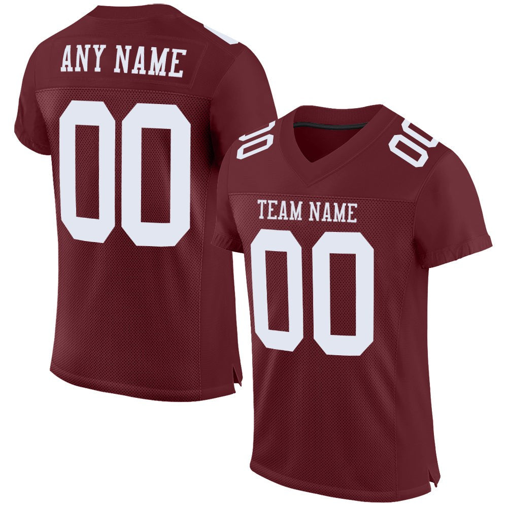 Custom Burgundy White Mesh Authentic Football Jersey photo 1
