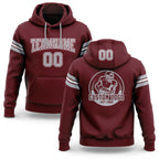 Custom Stitched Burgundy Gray-White Football Pullover Sweatshirt Hoodie