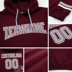 Custom Stitched Burgundy Gray-White Football Pullover Sweatshirt Hoodie detail