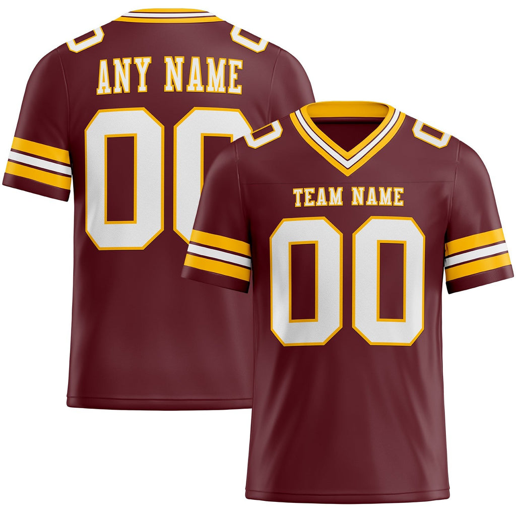 Custom Burgundy White-Gold Authentic Football Jersey photo 1
