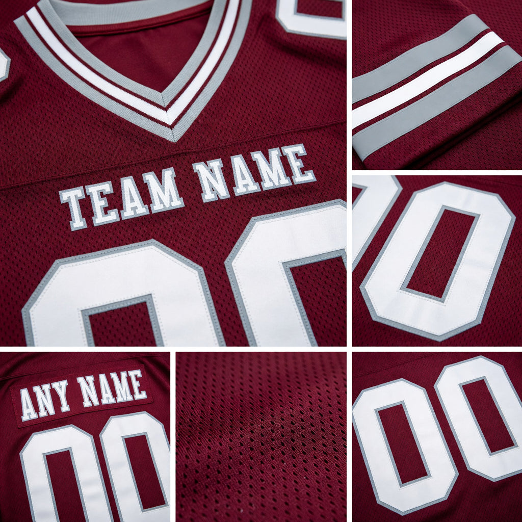 Custom Burgundy White-Gray Authentic Football Jersey detail