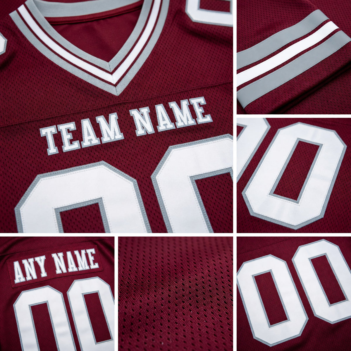 Custom Burgundy White-Gray Authentic Football Jersey detail
