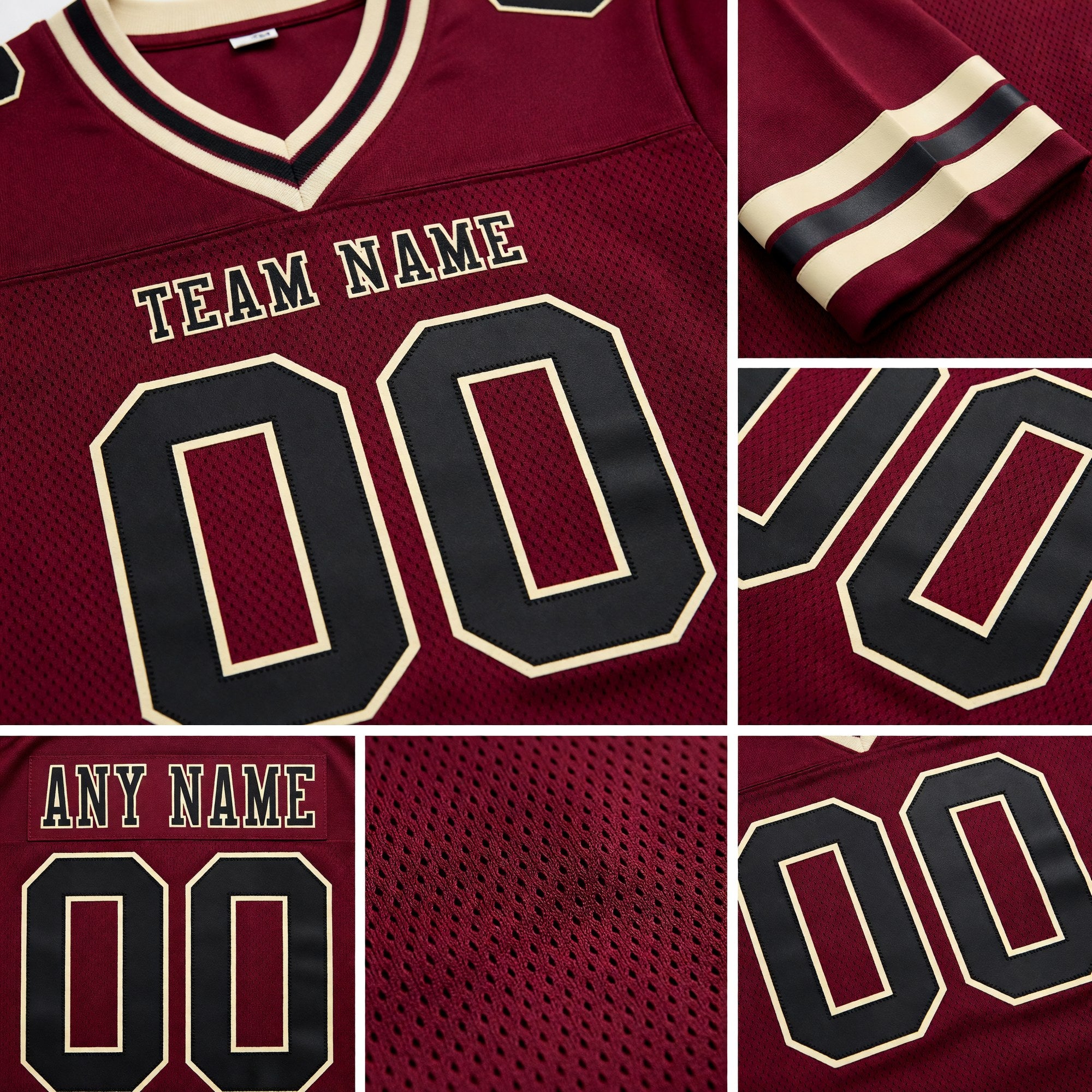 Custom Burgundy Black-City Cream Authentic Football Jersey detail