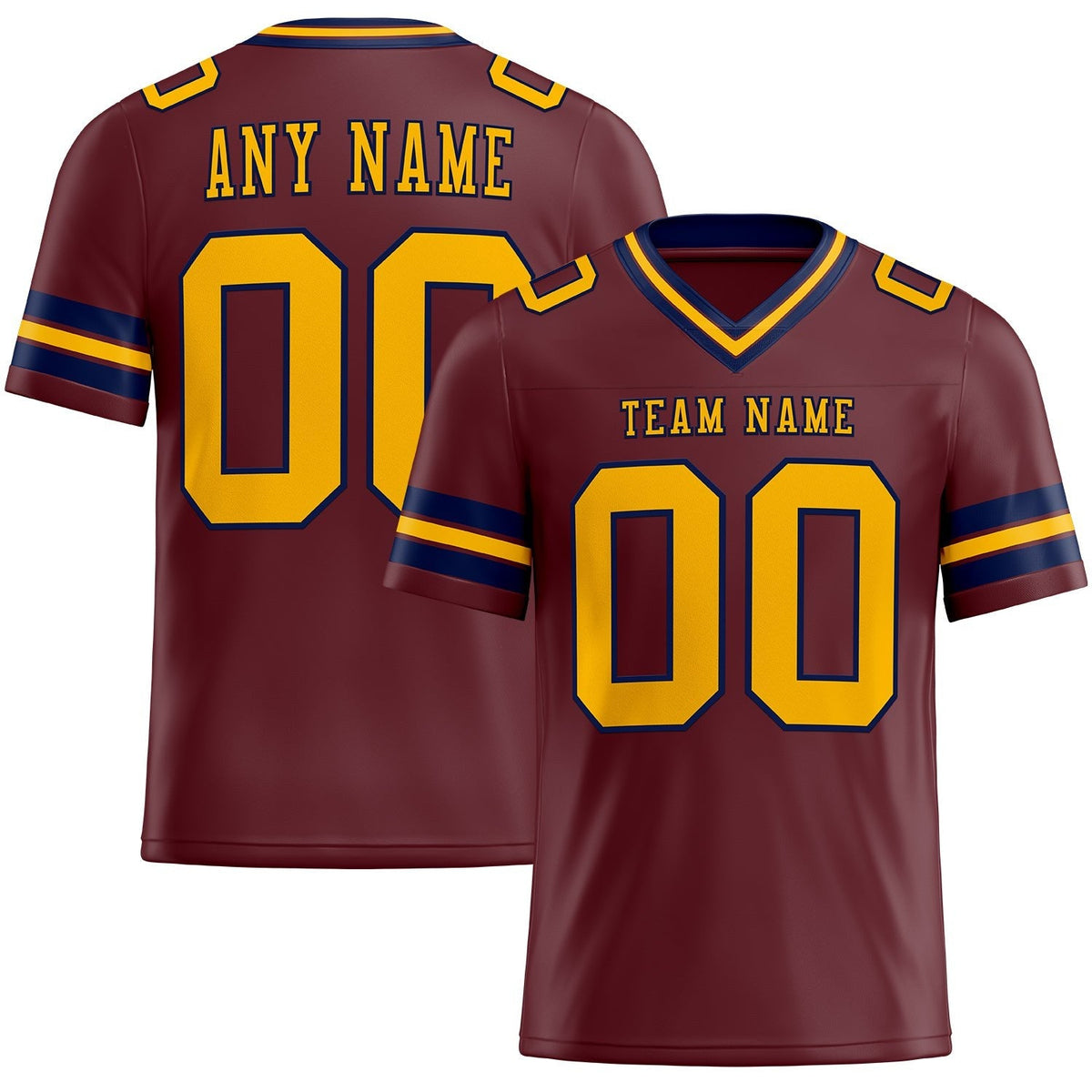 Custom Burgundy Gold-Navy Authentic Football Jersey